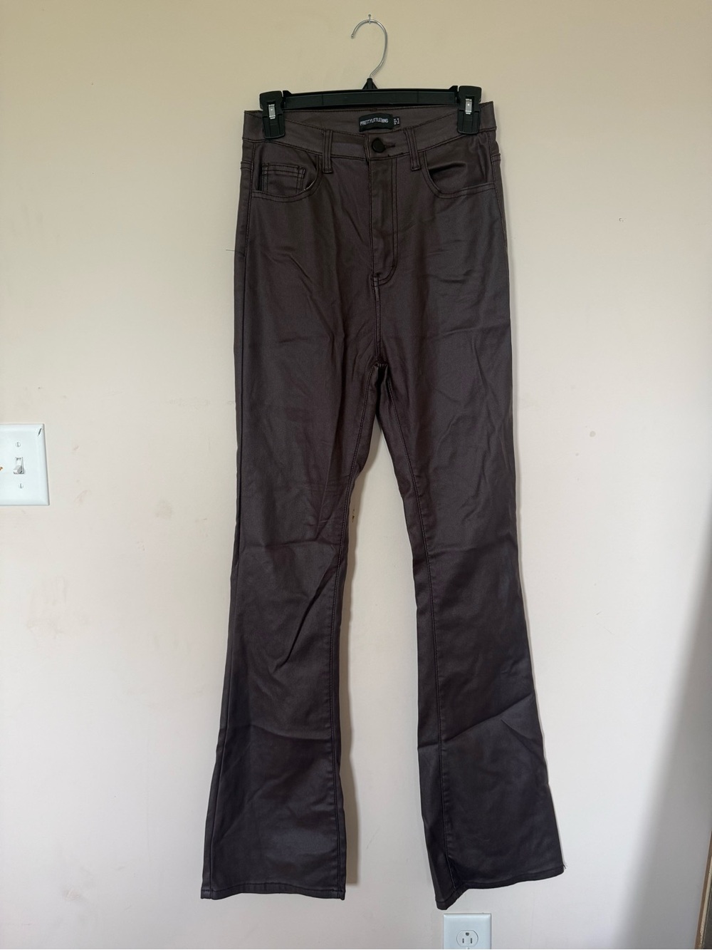 PrettyLittleThing Chocolate Brown Coated Flare Jeans Pants US 6
